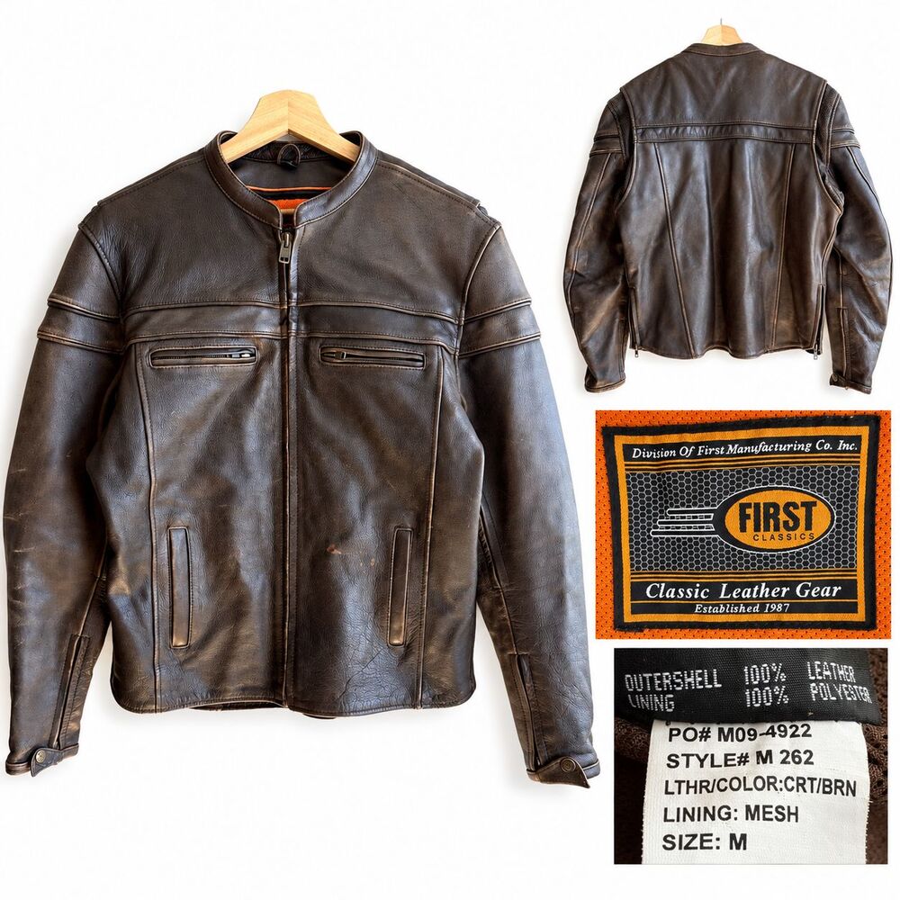 First Classics Women’s Medium Motorcycle Distressed Brown Leather Jacket Heavy!